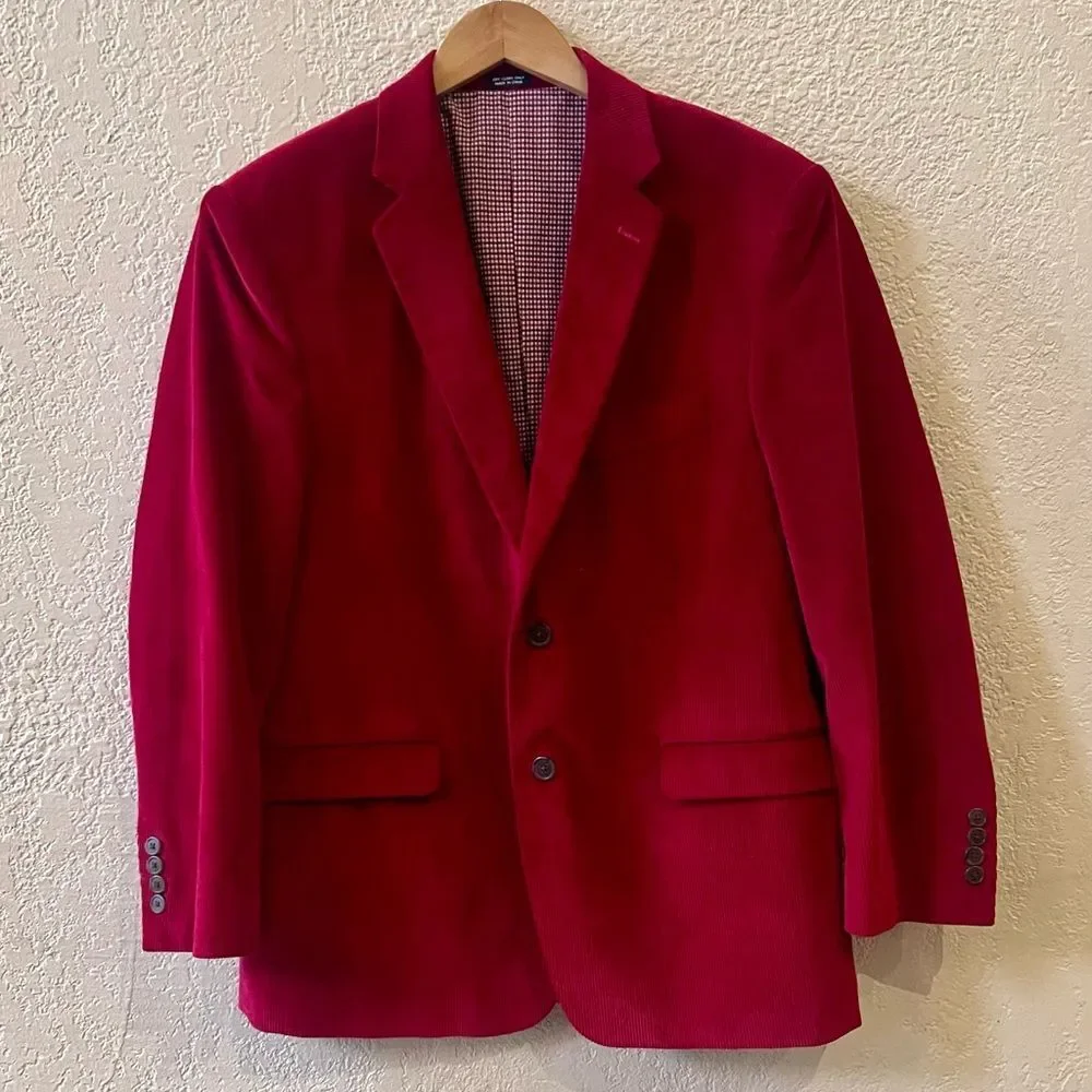 Saddlebred Corduroy Blazer Sport Coat Men Sz 40S Red Lined Pockets 2 Button NWOT